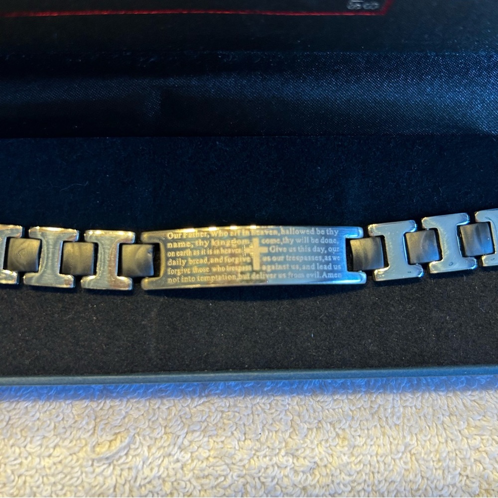 Men's Silver Bracelet with Prayer Engraving